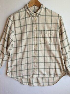 Madewell Plaid Button Down Shirt Window Pane Plaid Long Sleeve Medium Cream